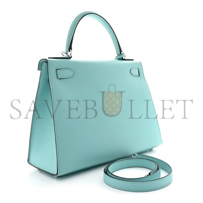 HERMES KELLY 28 SELLIER EPSOM BLEU ATOLL PALLADIUM HARDWARE (28*22*10cm)